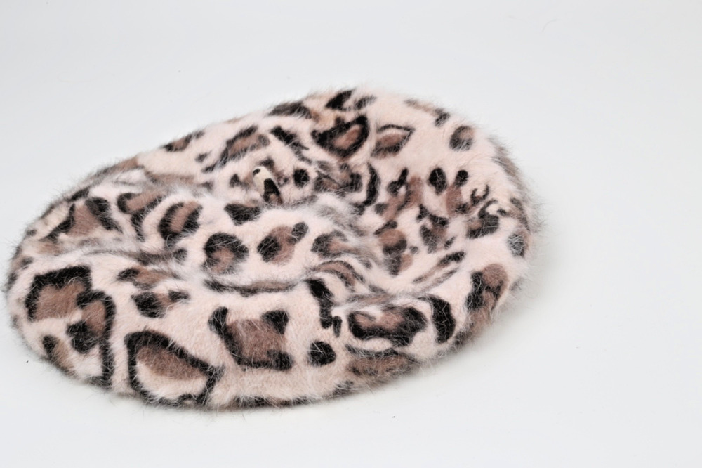 Arden B Y2K Leopard Print Faux Fur Angora Beret Slouchy Tam Beanie Hat OS